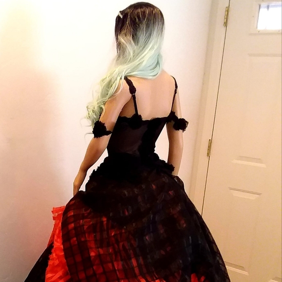 Sample Gown Only - DRUNELLA Goth Black & Orange Wedding Ballgown Set - Picture 6 of 7